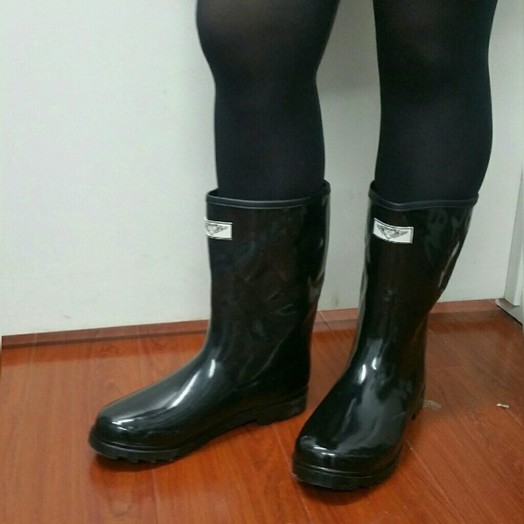 Women's Rainboots, Mid Calf Quilted Rain Boots, #1523, Black - Picture 4 of 4